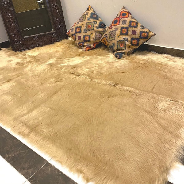 Beige Gold Fur Area Rug 4x6 ft