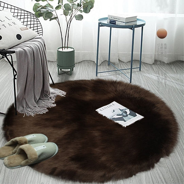 Dark Brown Round Fur 80x80 cm