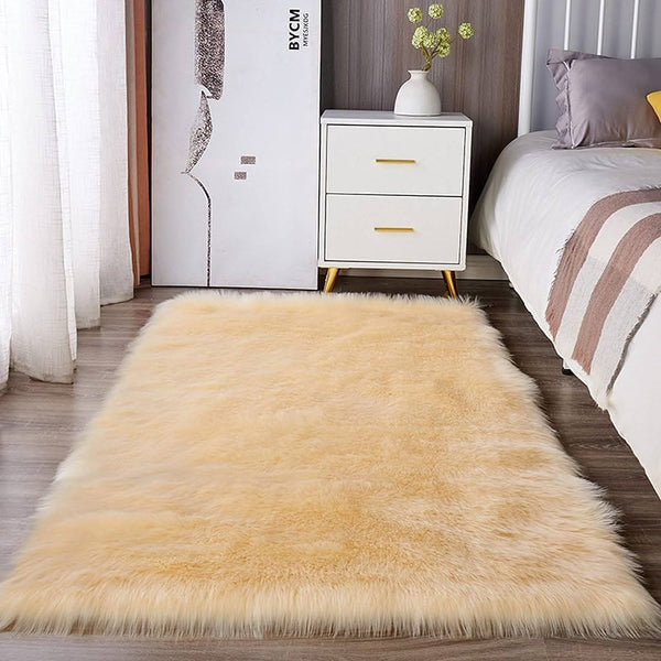 Beige Gold Fur Area Rug 4x6 ft