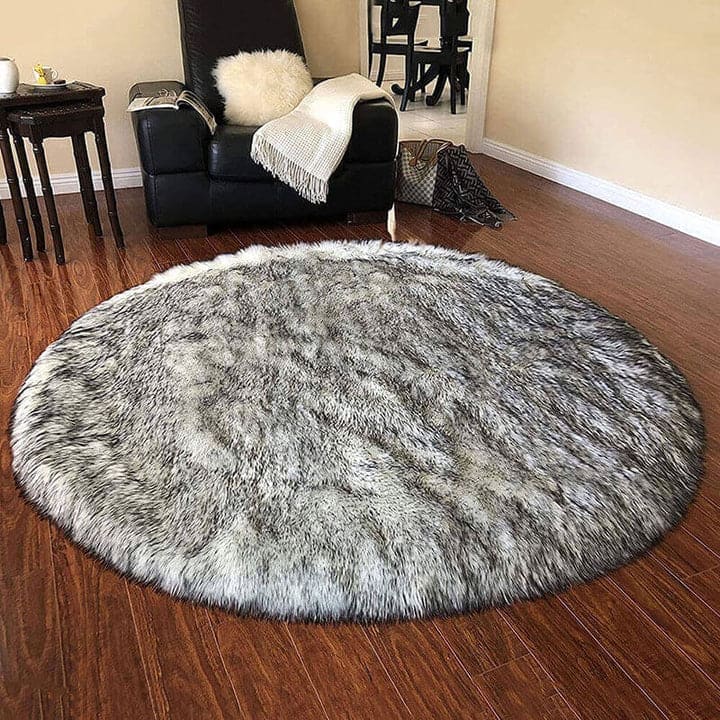 Grey & White Round Fur 4X4 FT